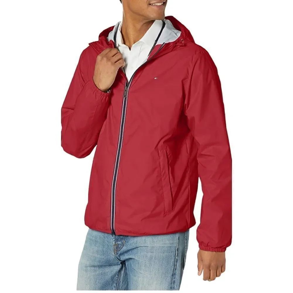 NWT Tommy Hilfiger Men’s Red Lightweight Water Resistant Hoodie Jacket sz XXL
